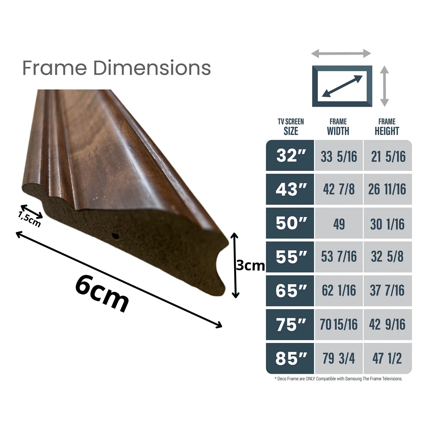 Samsung The Frame Bezel – Walnut Magnetic Cover for Art Mode TV