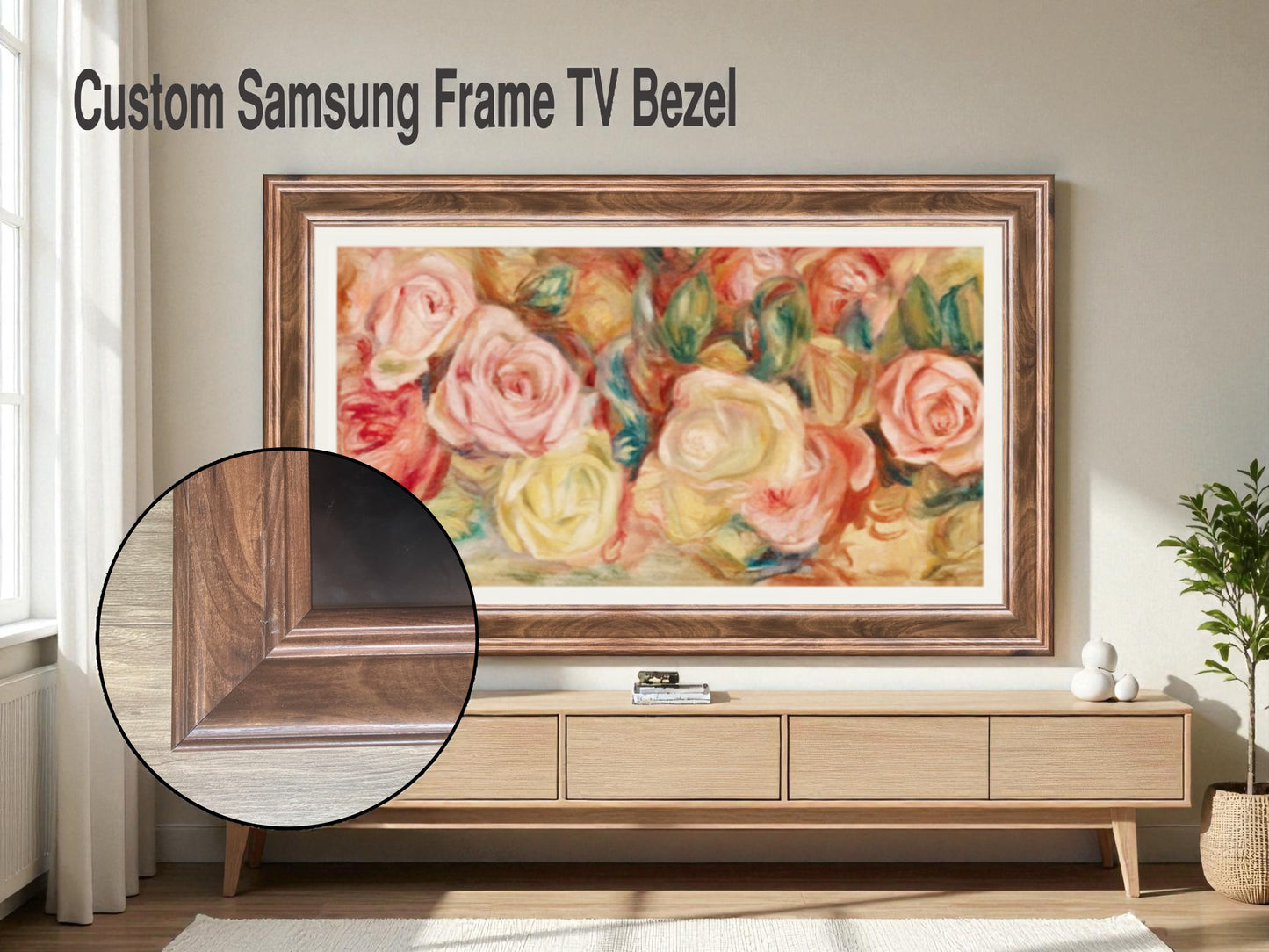 Samsung The Frame Bezel – Walnut Magnetic Cover for Art Mode TV